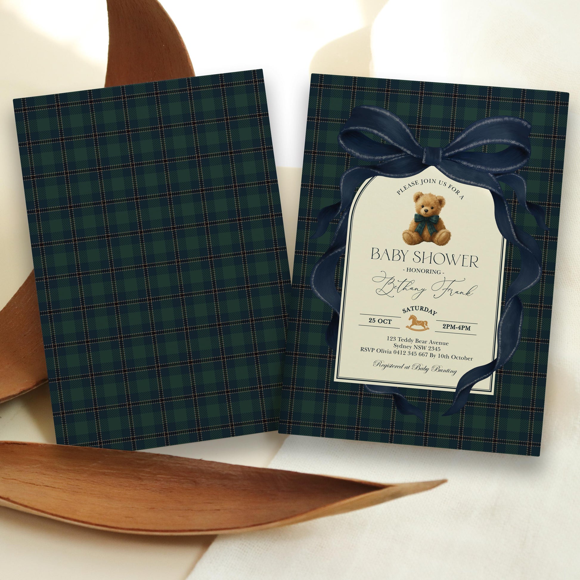 Navy Teddy Bear Baby Shower Invitation | Editable Corjl Template