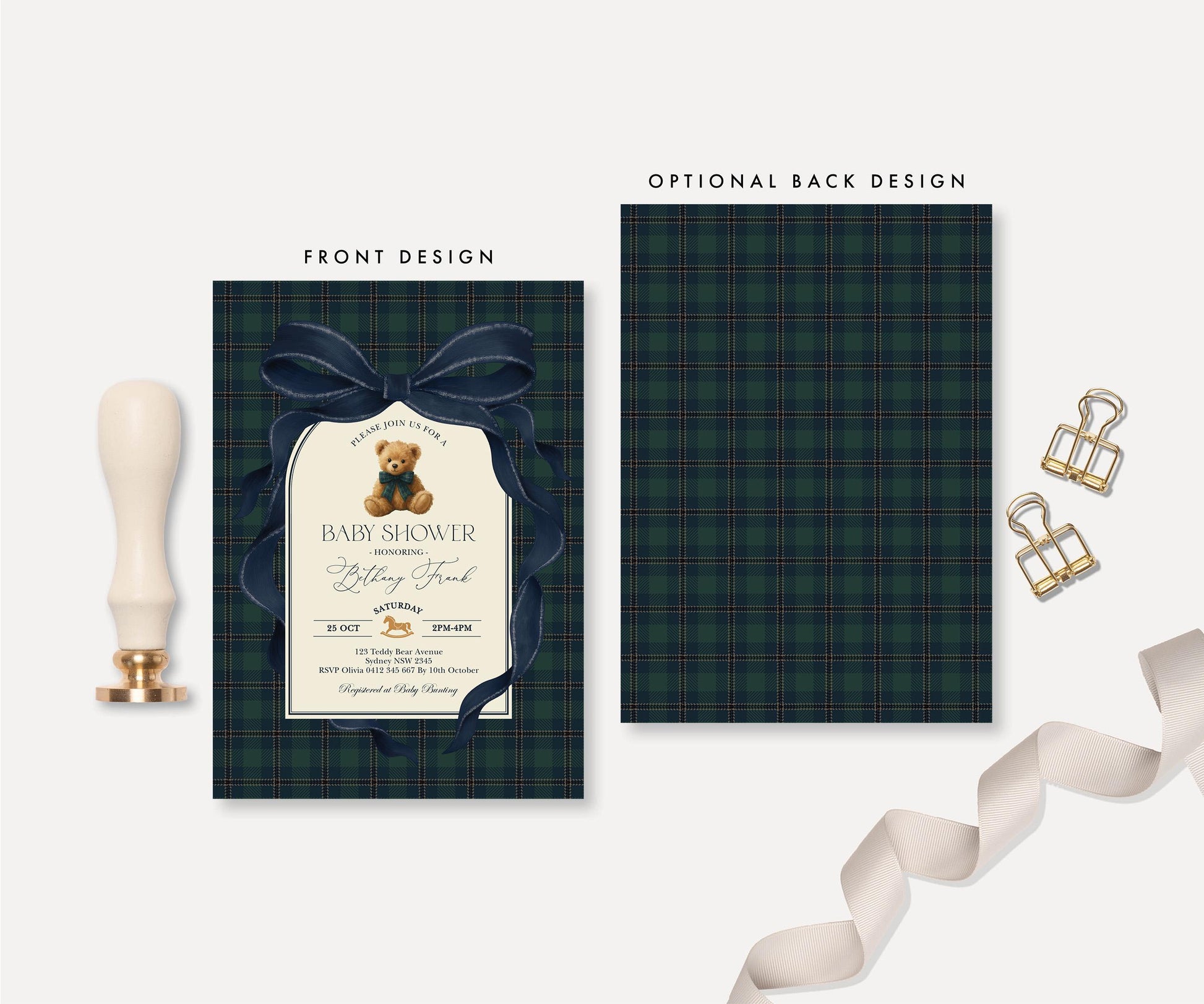 Navy Teddy Bear Baby Shower Invitation | Editable Corjl Template