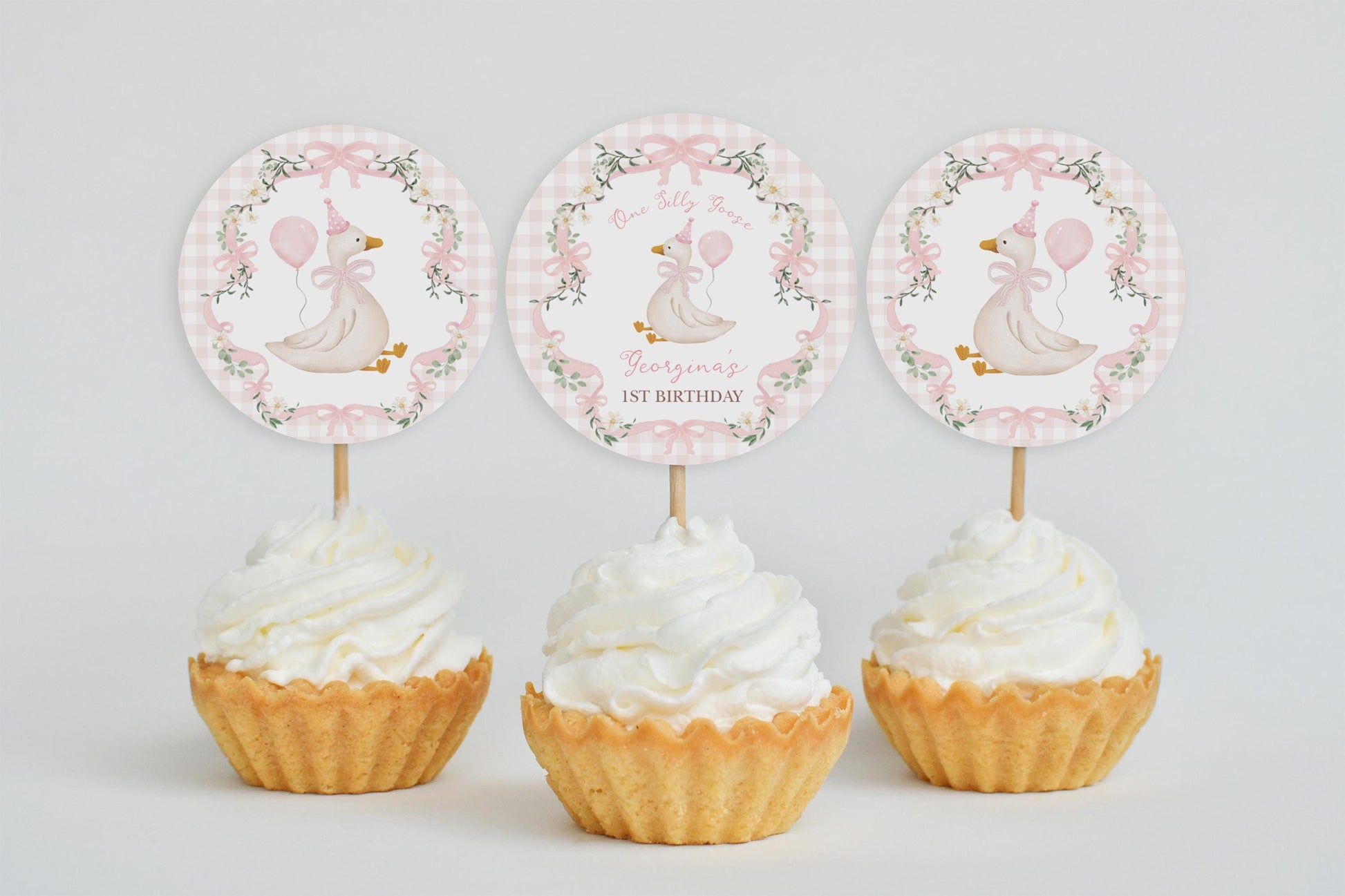 One Silly Goose Pink Gingham Birthday Bundle | Editable Corjl Templates