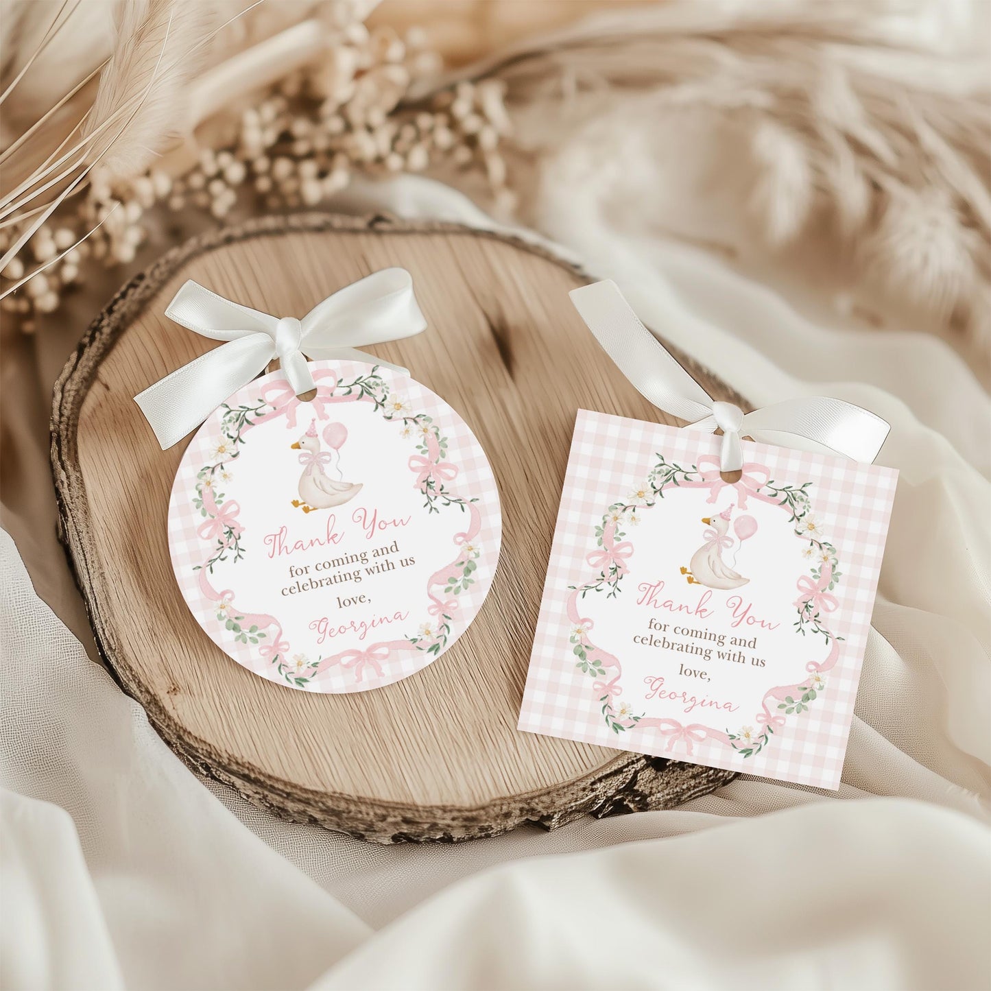 One Silly Goose Pink Gingham Birthday Bundle | Editable Corjl Templates