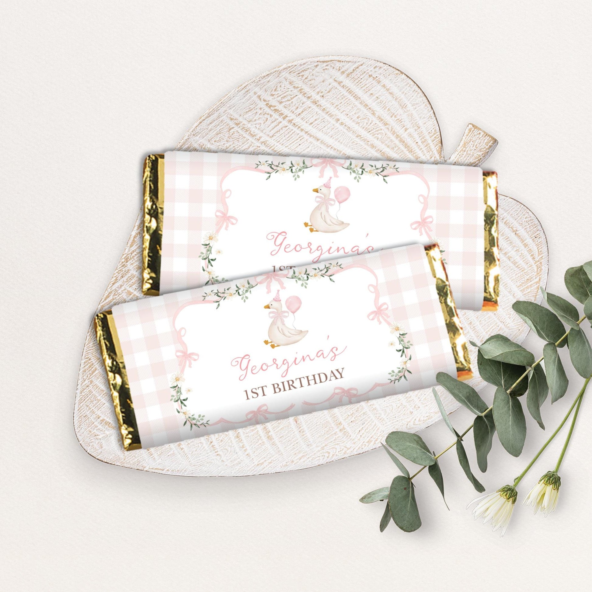 One Silly Goose Pink Bow Chocolate Wrapper | Editable Corjl Template