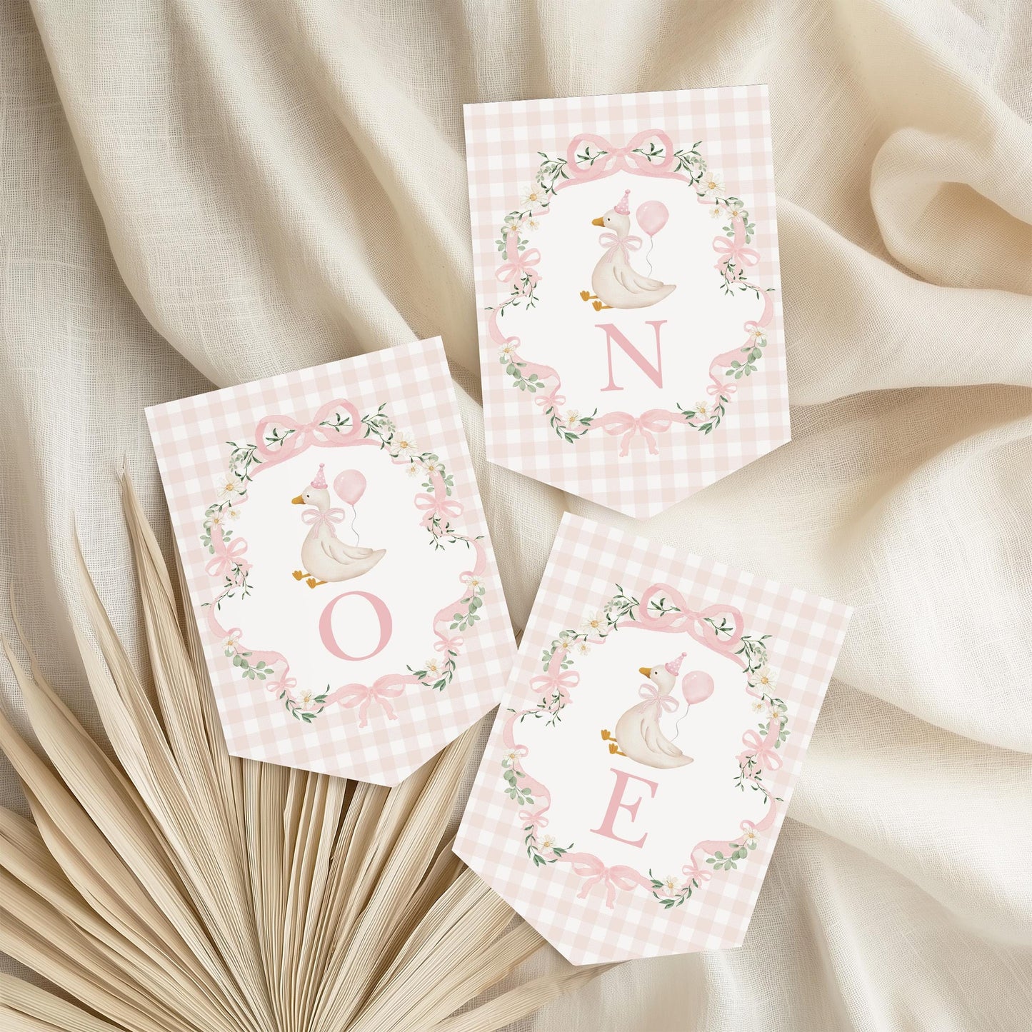 One Silly Goose Pink Gingham High Chair Banner | Editable Canva