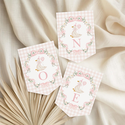 One Silly Goose Pink Gingham High Chair Banner | Editable Canva