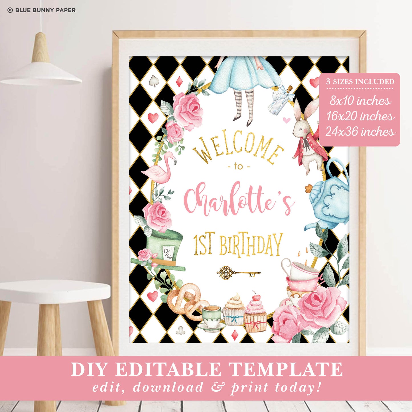 Alice in Wonderland Welcome Sign Black