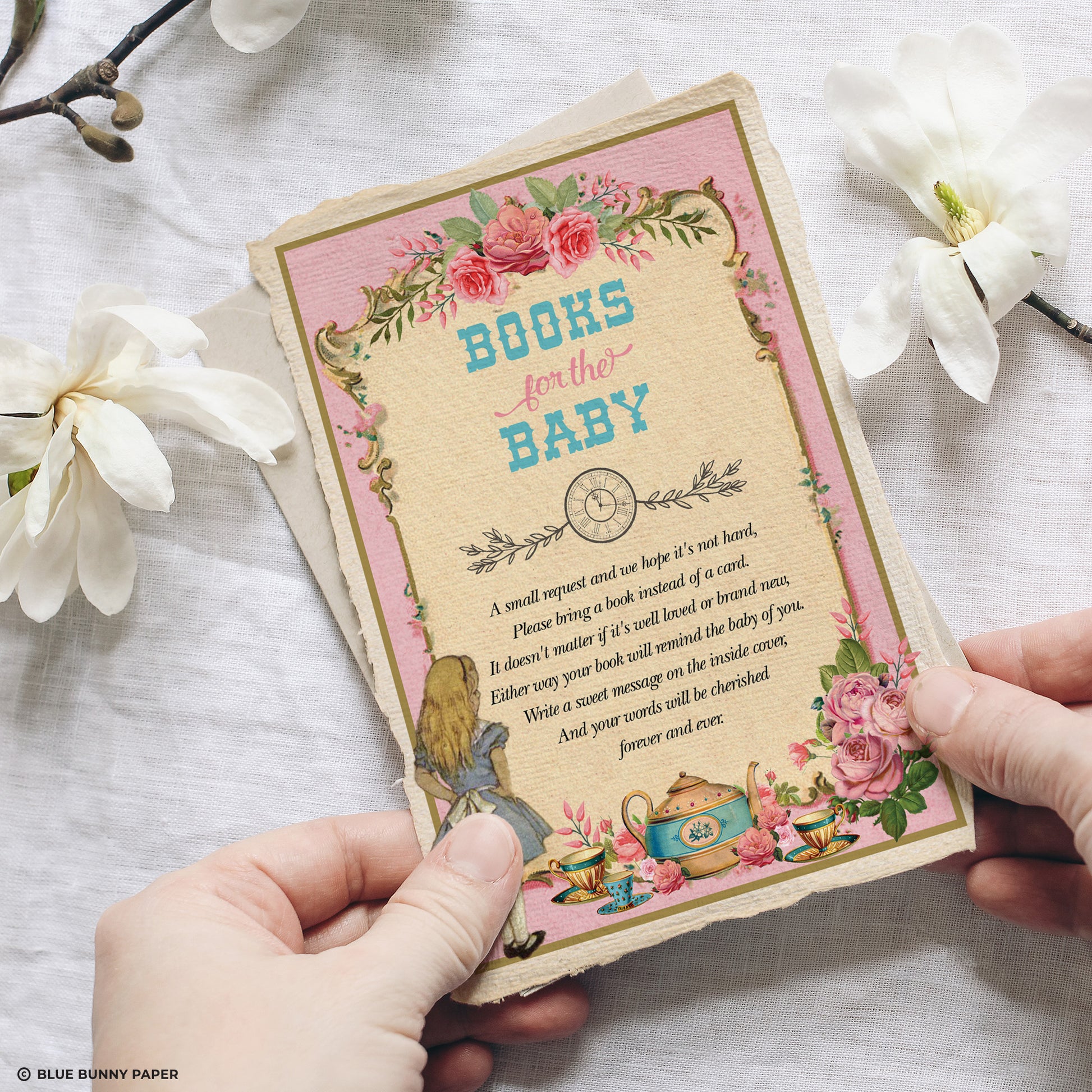 Alice in Wonderland Pink Books for Baby Card
