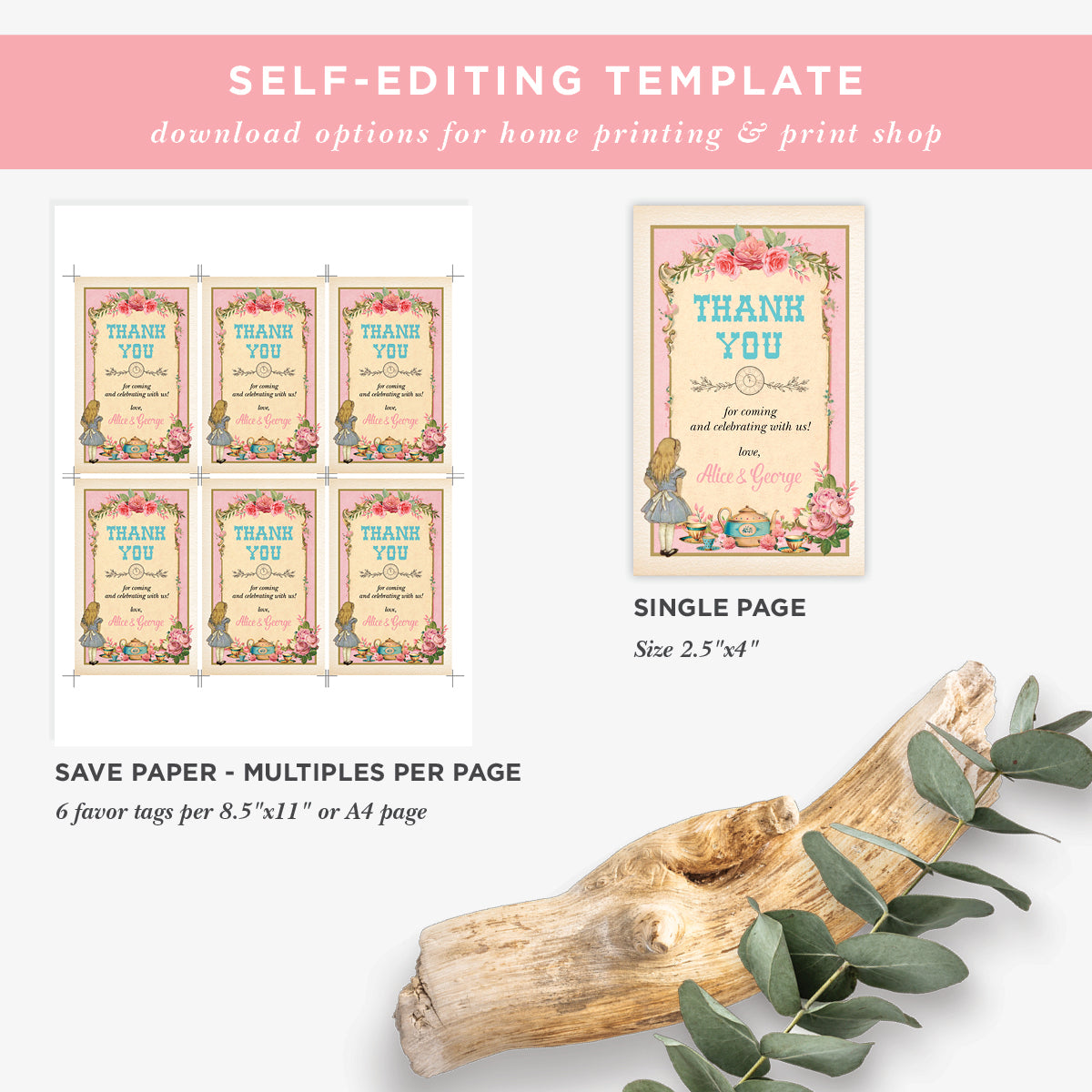 Alice in Wonderland Pink Favor Tags