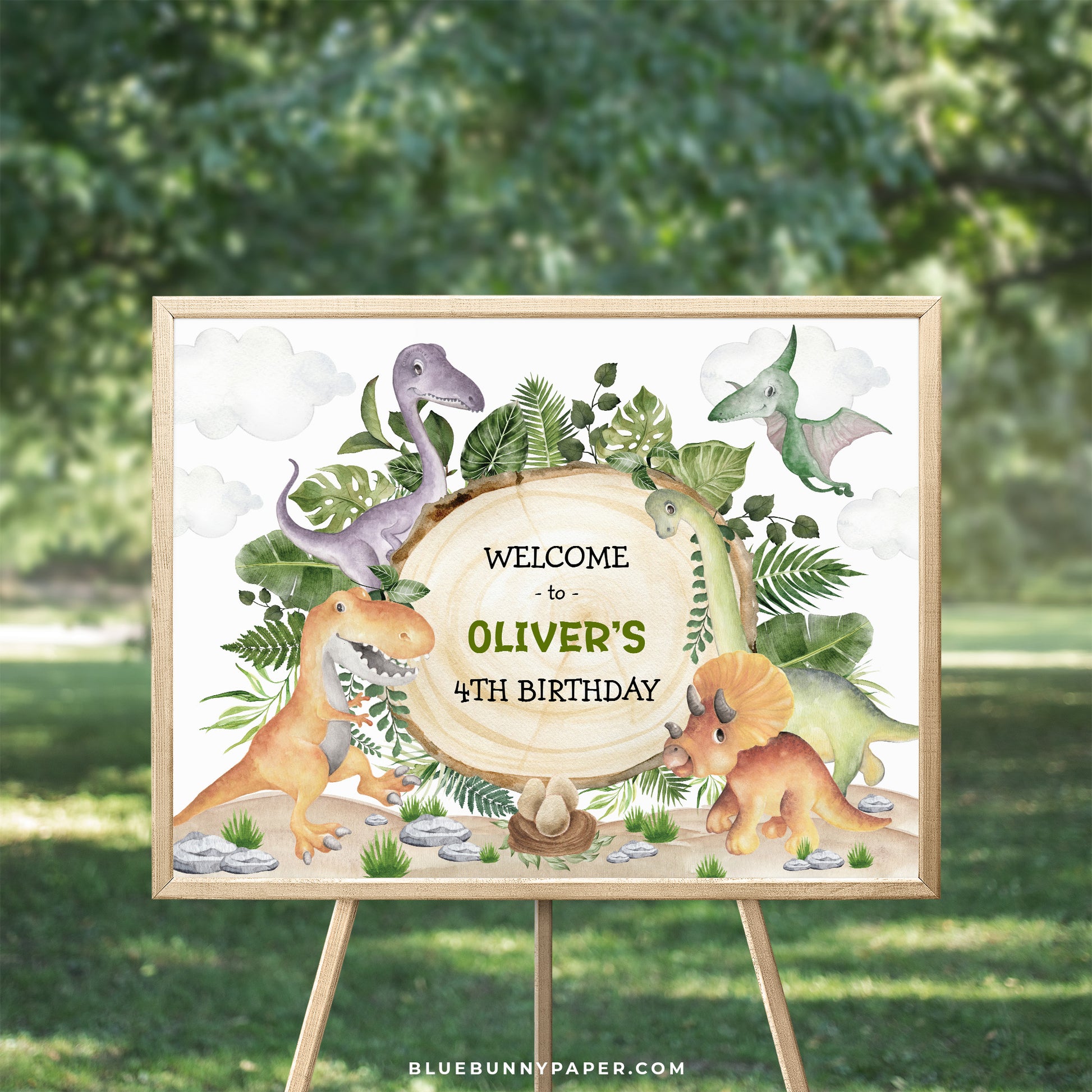 Dinosaur themed Birthday Sign on easel