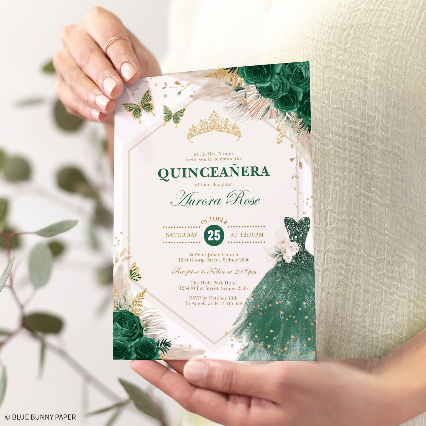 Quinceañera Invitation held by a woman