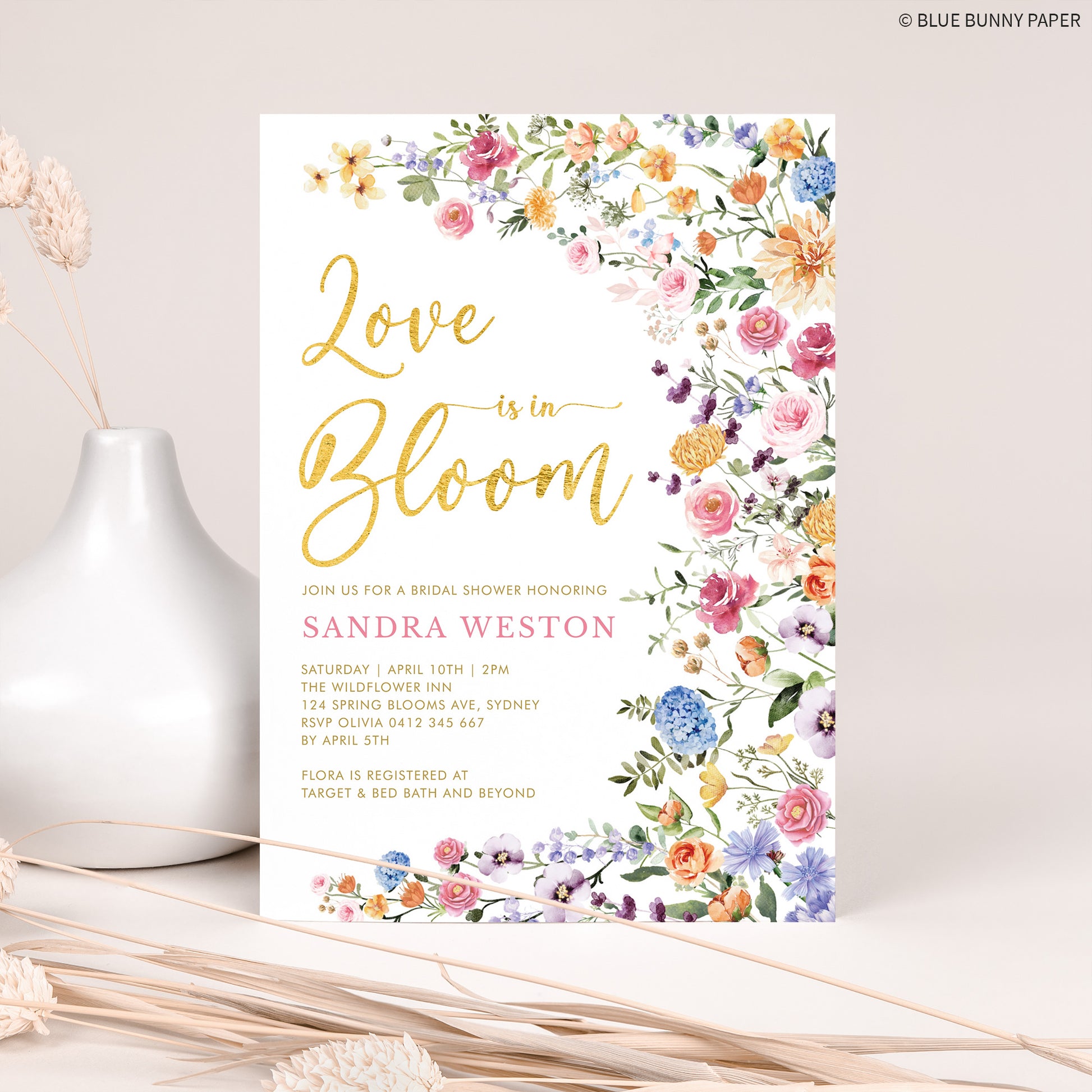 Love is in Bloom Bridal Shower Invitation Blue Bunny Paper Love is in Bloom Bridal Shower Invitation Blue Bunny Paper