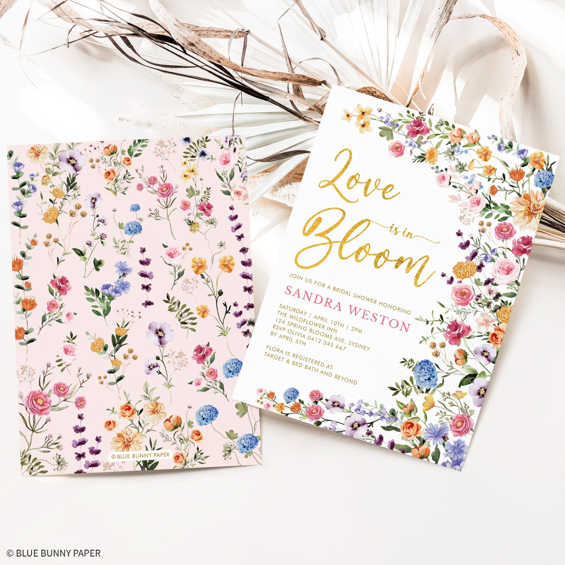 Wildflower Bridal Shower Invitation with backside