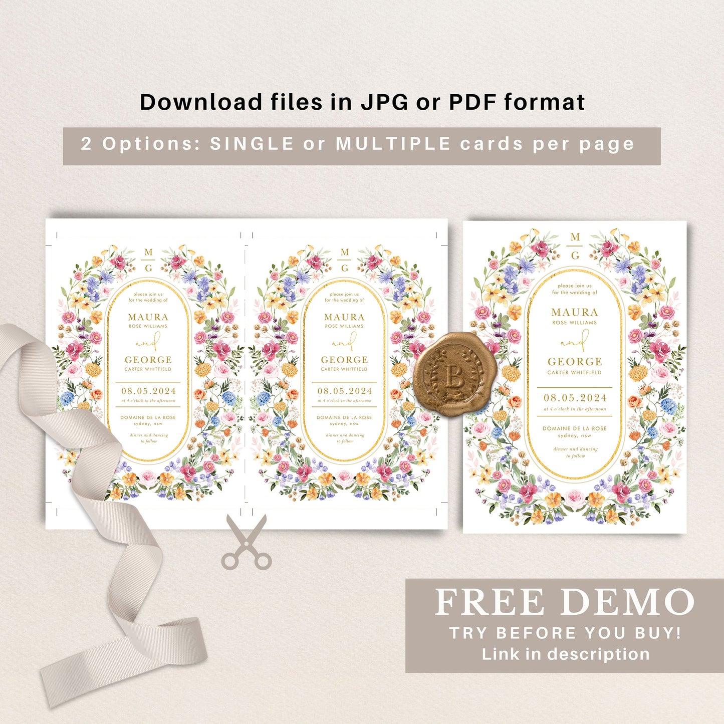 Printable Wildflower Wedding Invitation