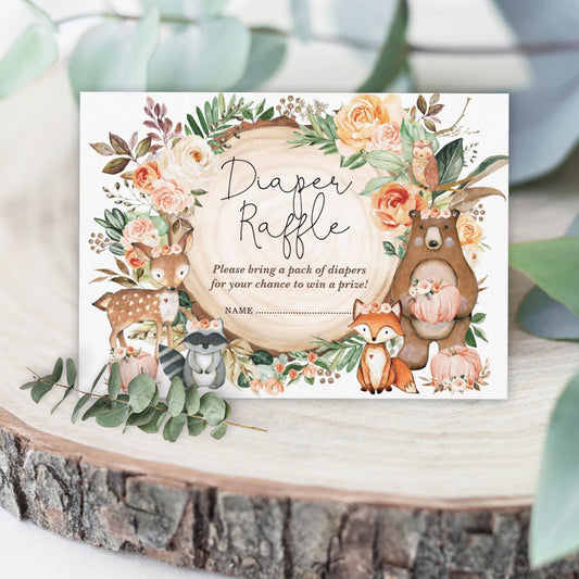 Woodland Diaper Raffle Cards