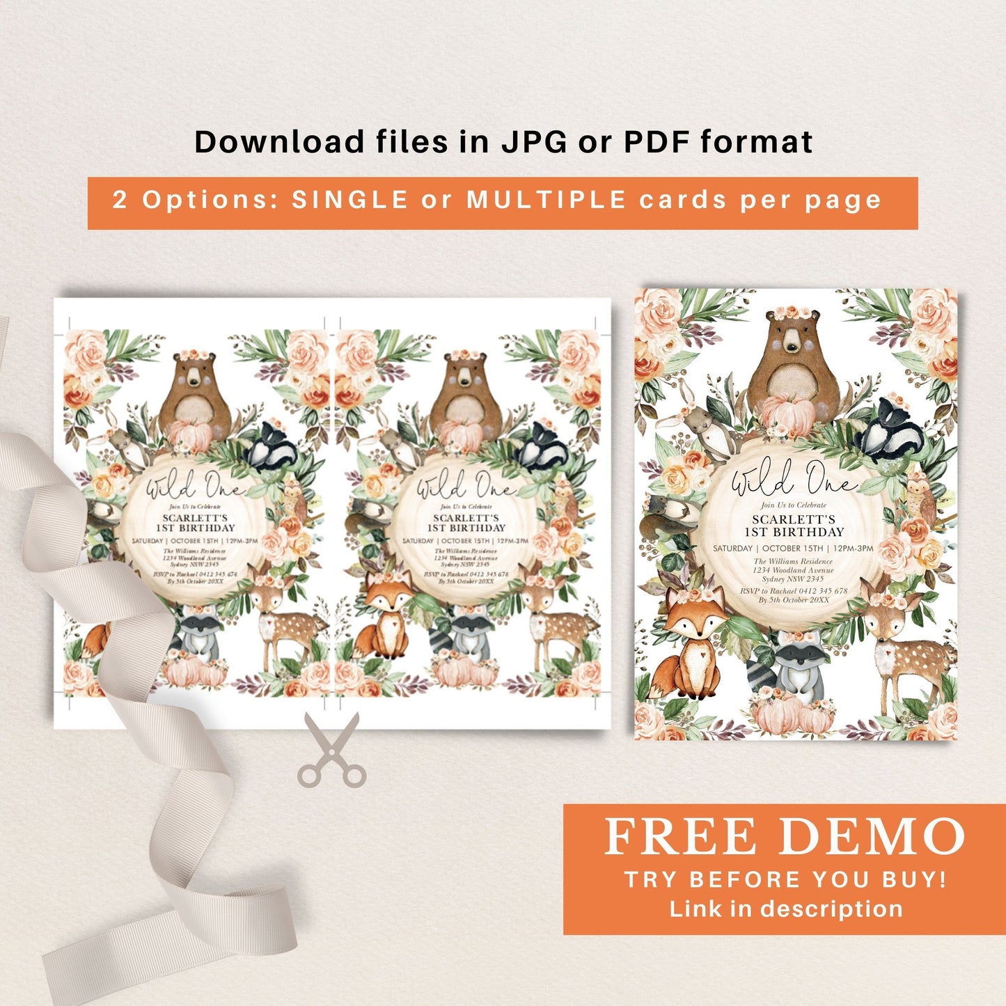 Fall Woodland Birthday Invitation
