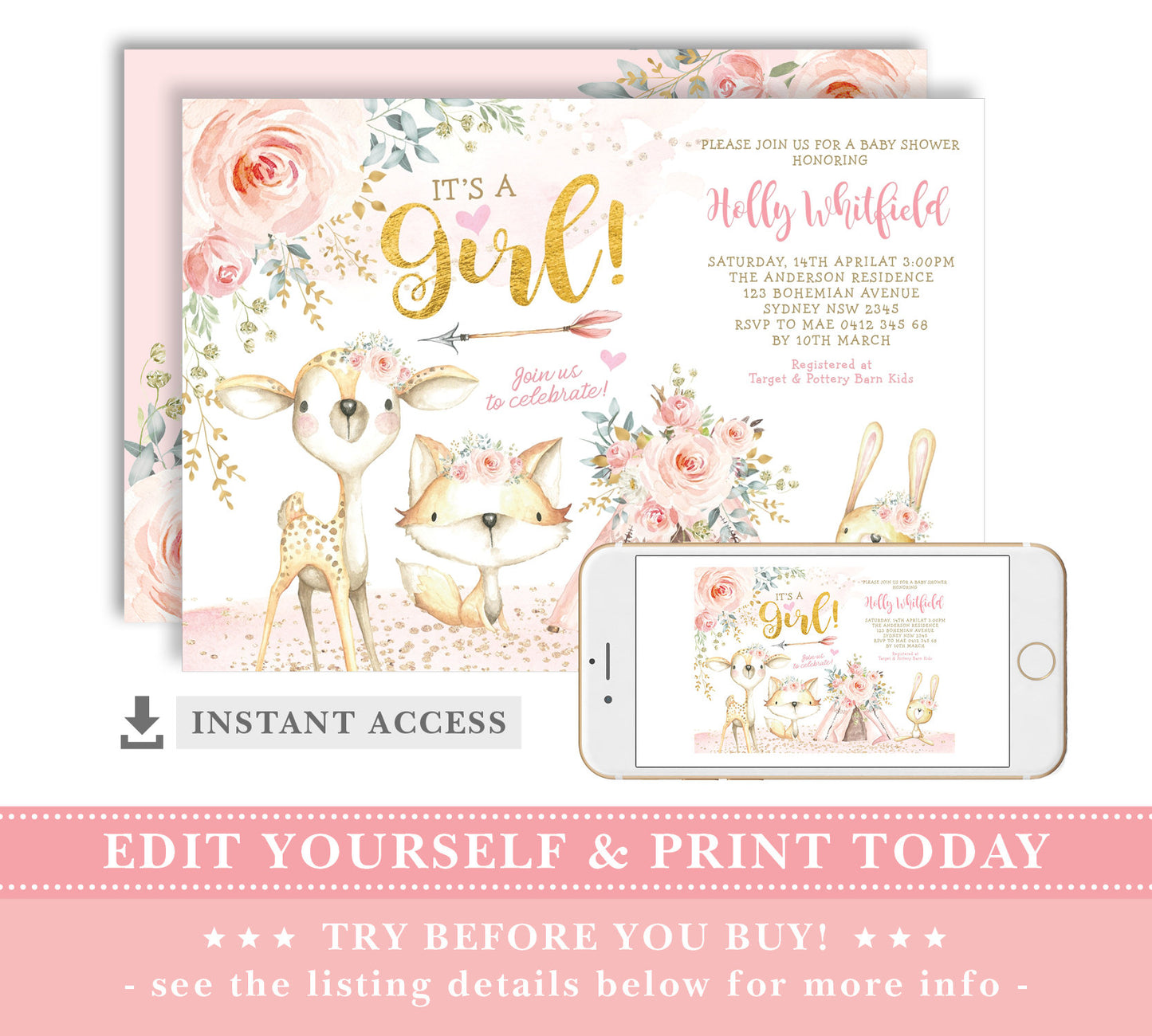 It's a Girl - Baby Shower Invite