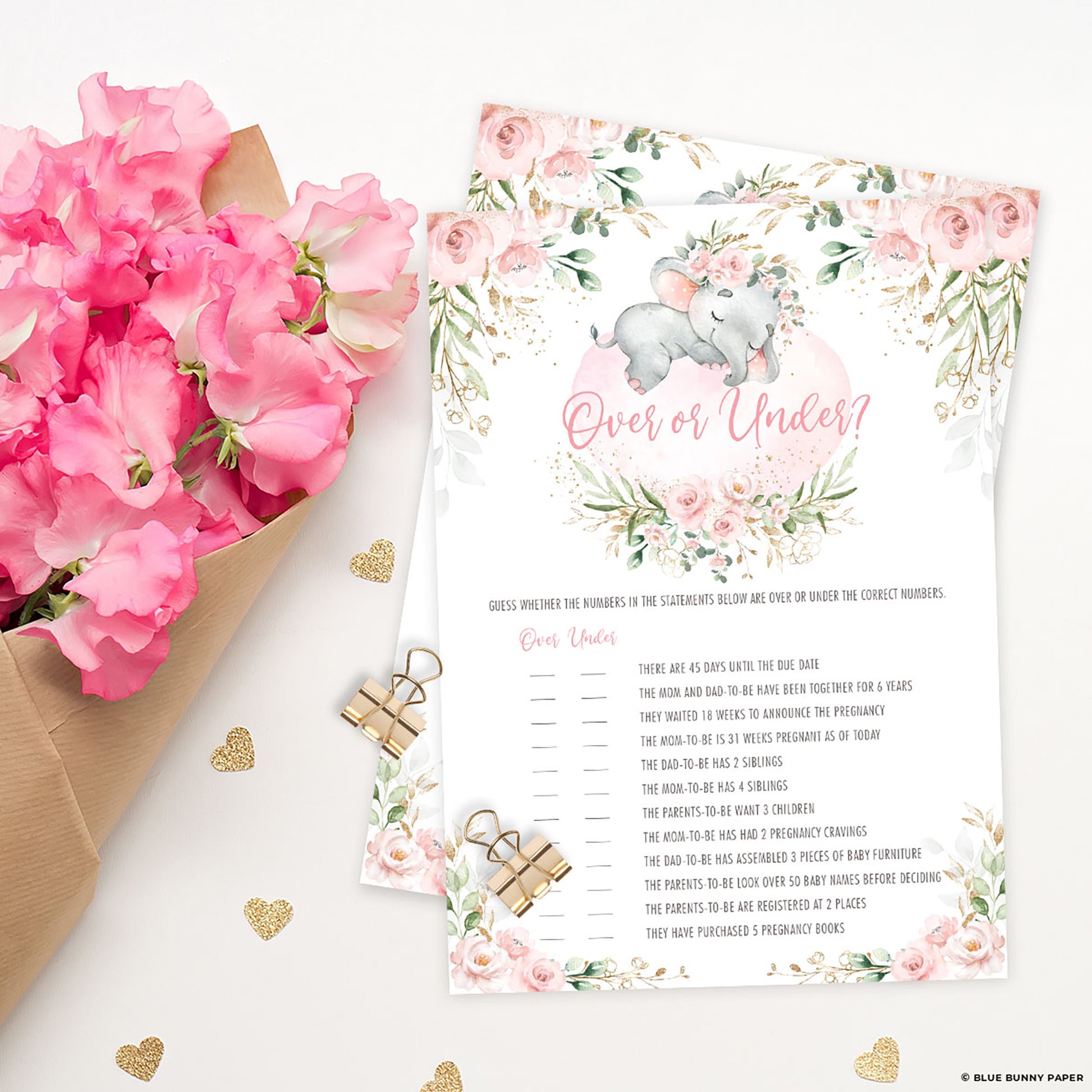 Elephant Over or Under Baby Shower Game