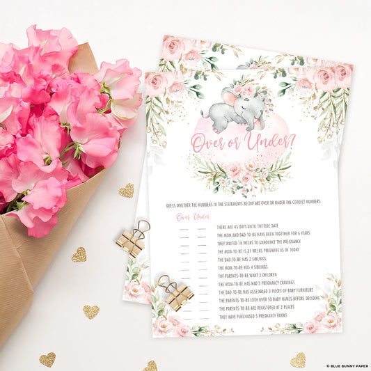 Elephant Over or Under Baby Shower Game