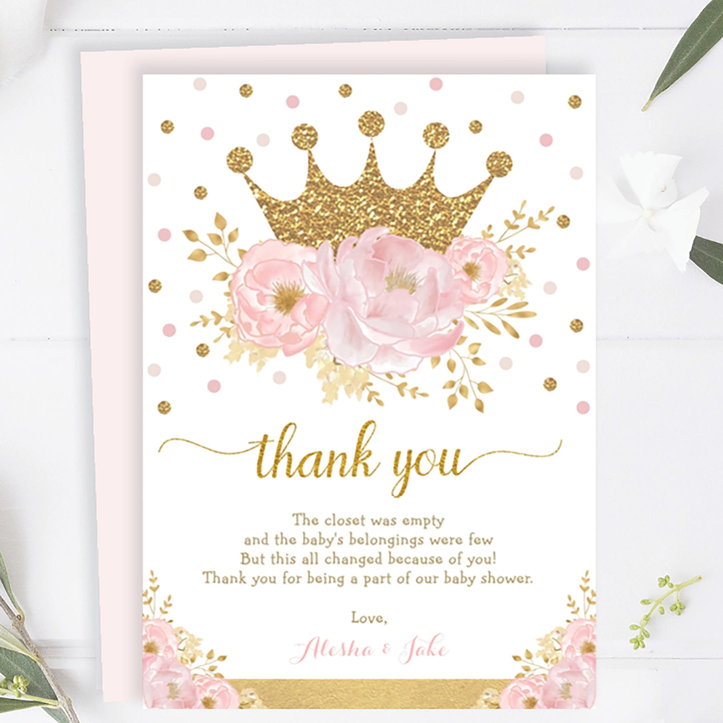 Princess Baby Shower Thank You Card