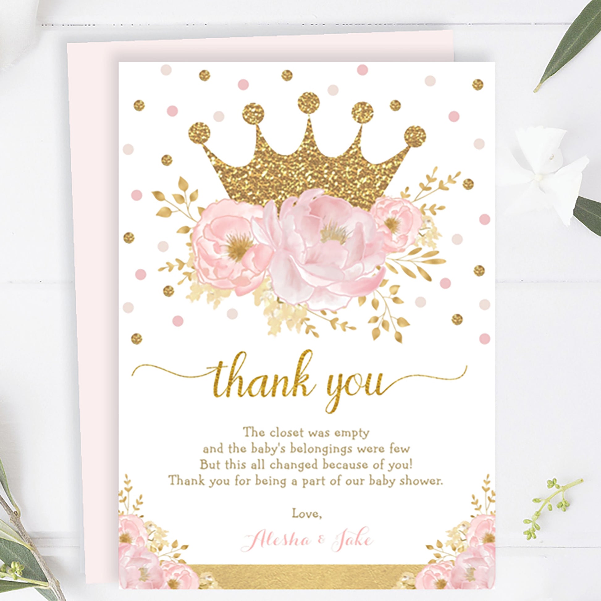 Princess Baby Shower Thank You Card