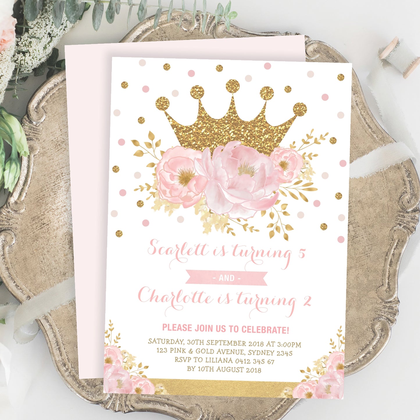 Princess Sibling Birthday Invitation