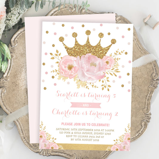 Princess Sibling Birthday Invitation