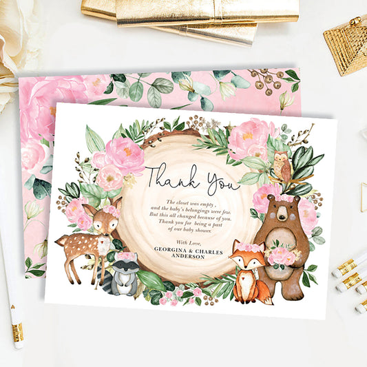 Woodland Baby Shower Thank You Card