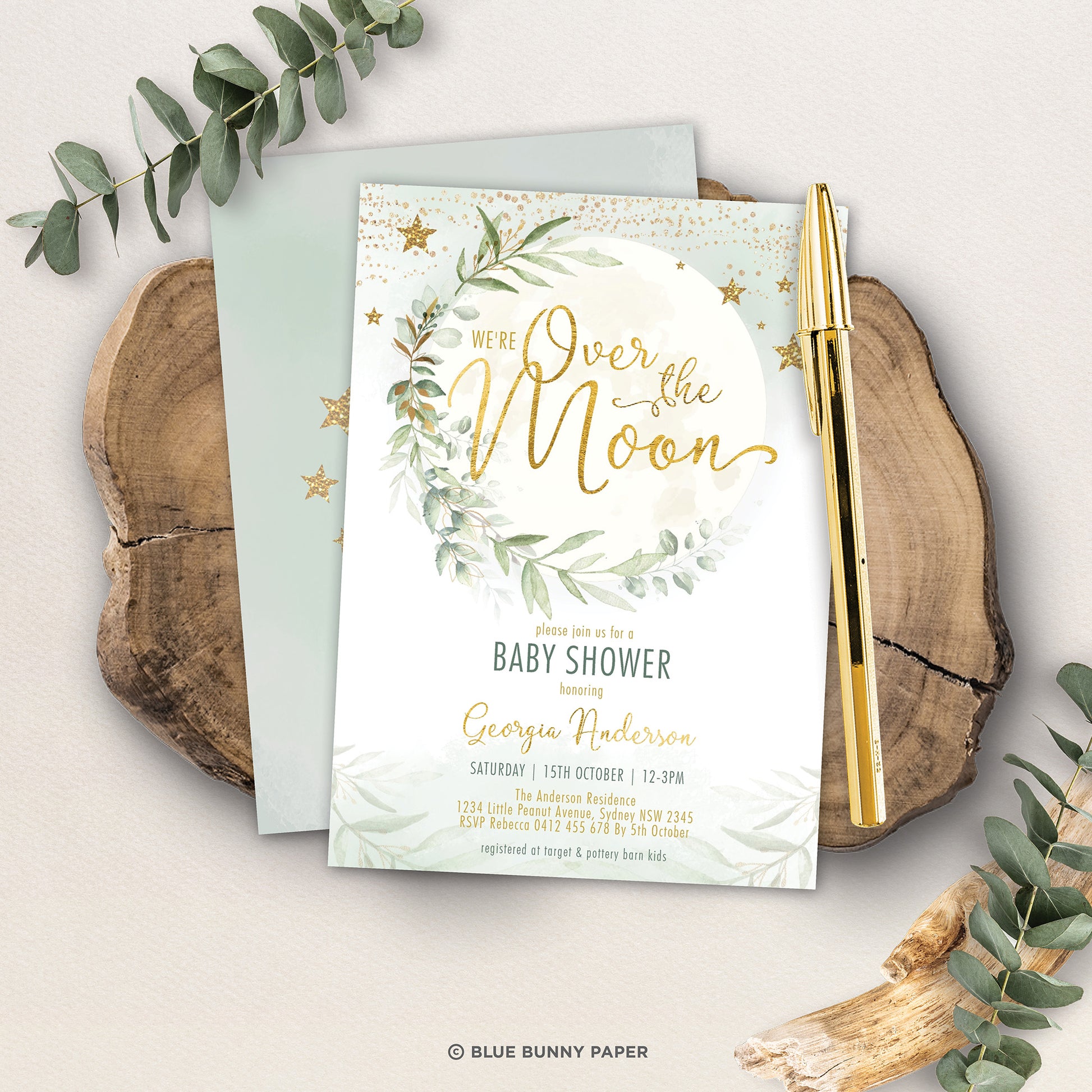 Over the Moon Baby Shower Invite