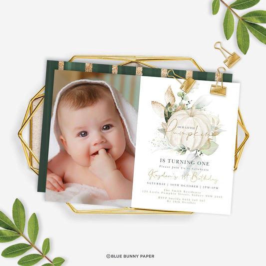 Pumpkin Birthday Photo Invitation