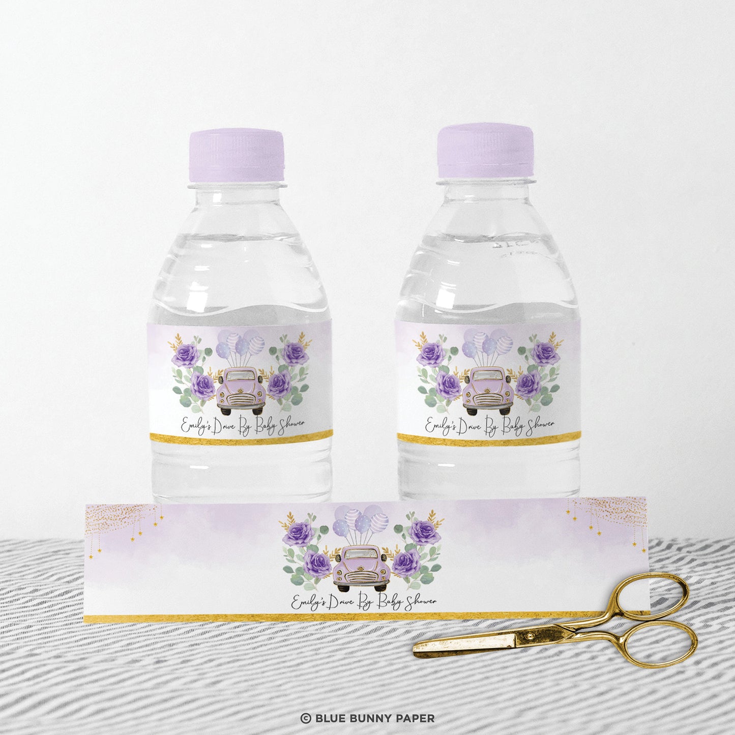 Purple Car Water Bottle Labels