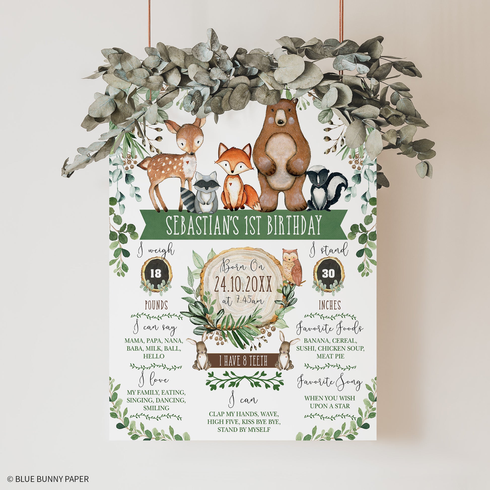 Woodland First Birthday Milestone Board