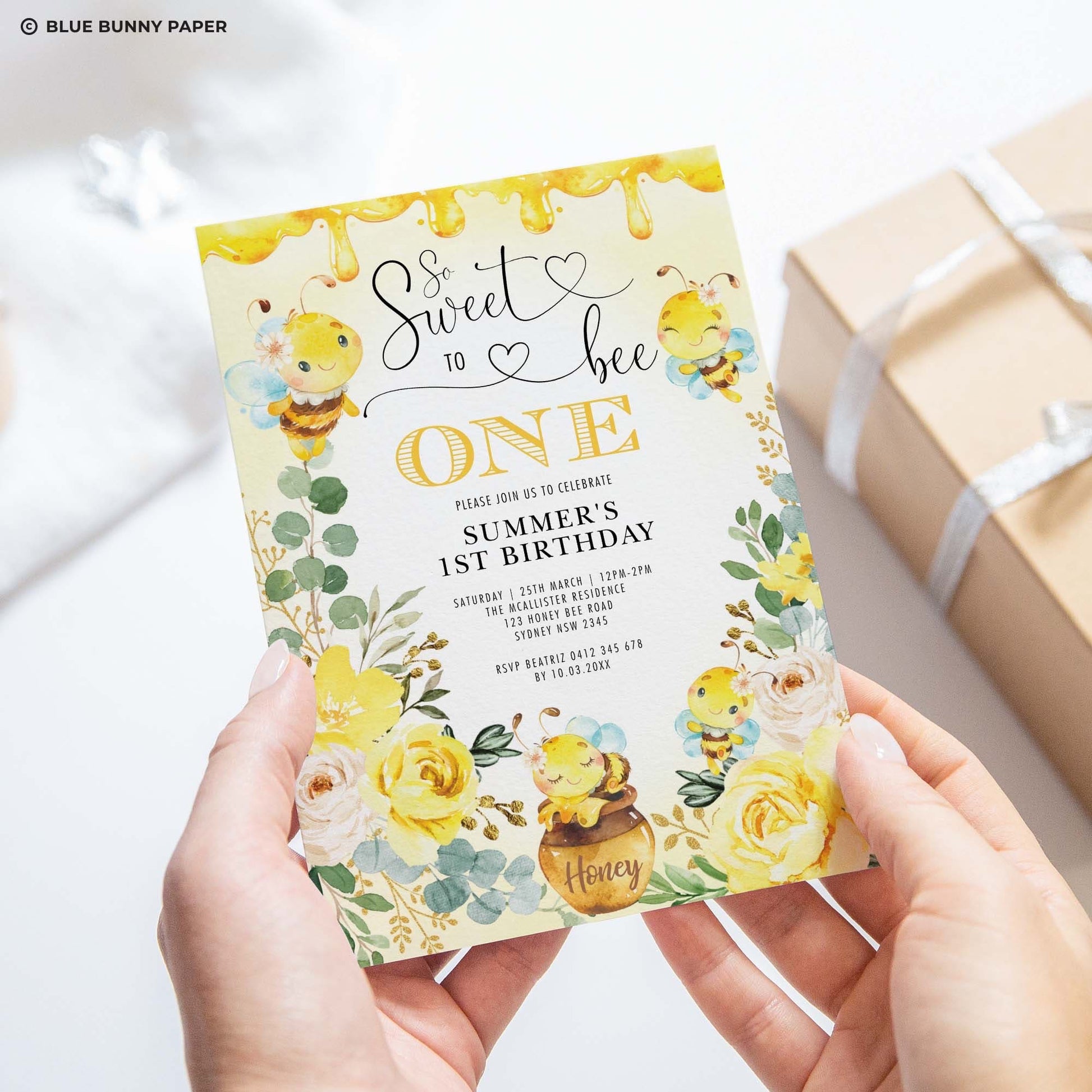 Honey Bee Summer Birthday Invitation
