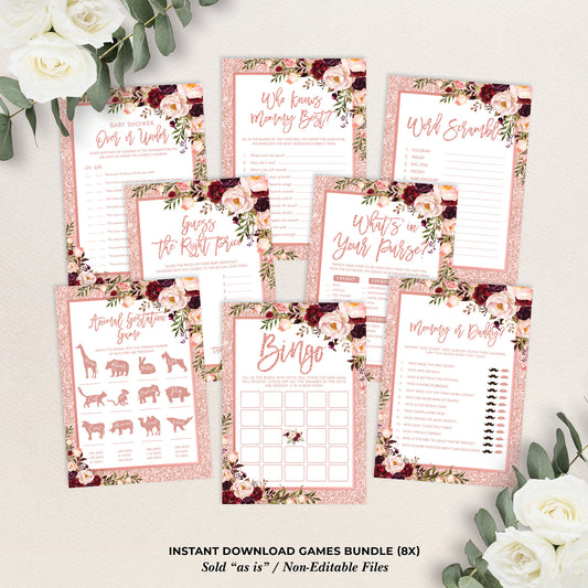 Rose Gold Baby Shower Games Bundle