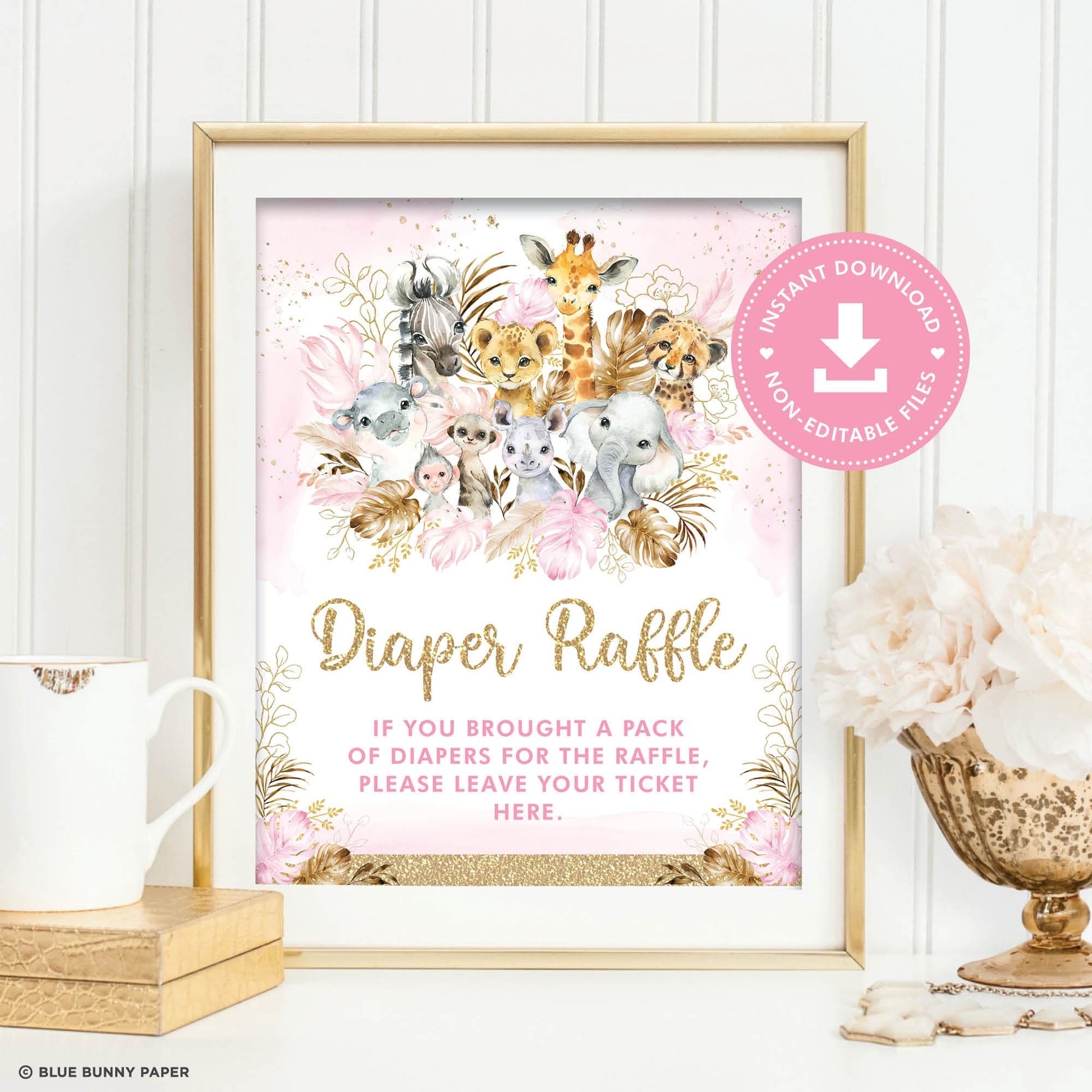 Printable Pink Safari Diaper Raffle Party Sign
