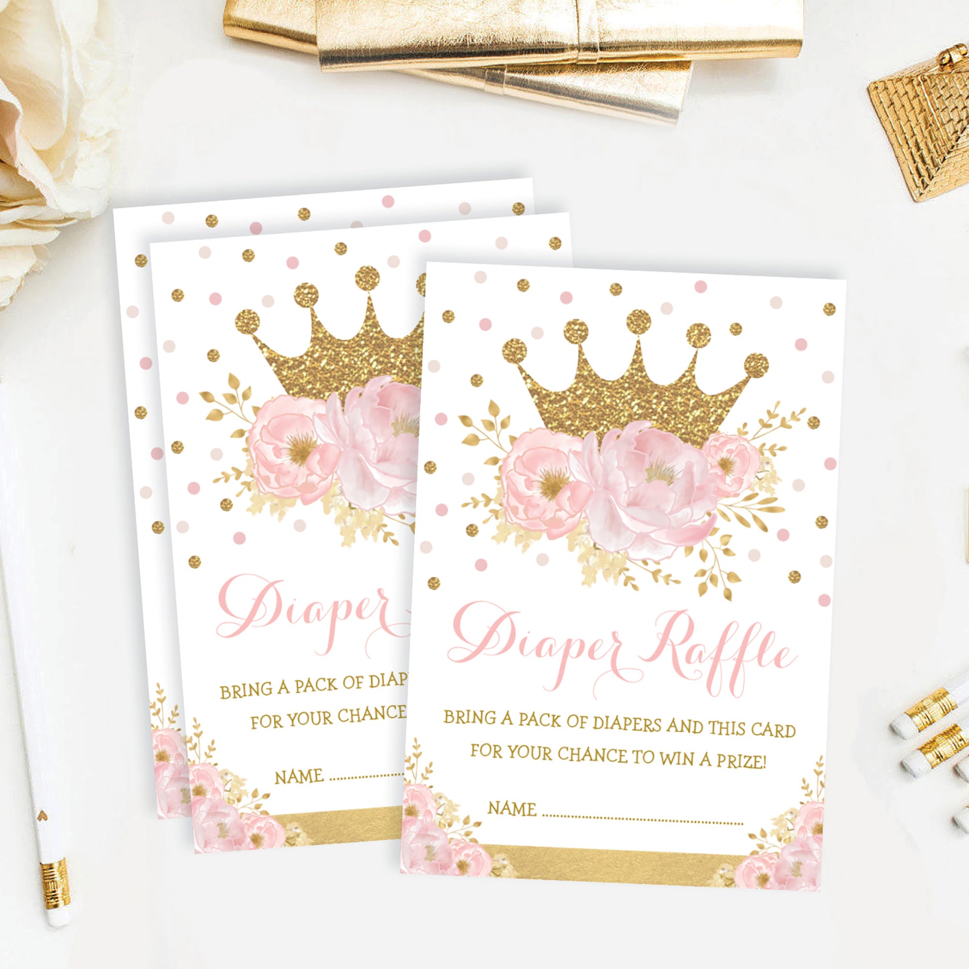 Princess Baby Shower Diaper Raffle Card