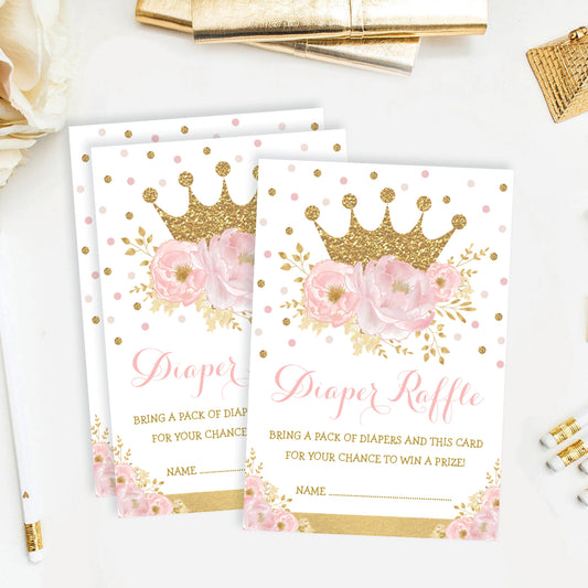 Princess Baby Shower Diaper Raffle Card