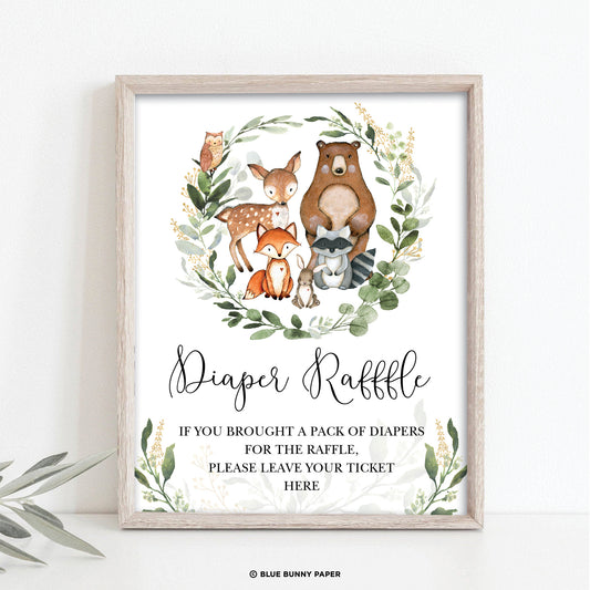 Woodland Diaper Raffle Party Sign