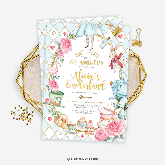 Alice in Wonderland 1st Birthday Invitation