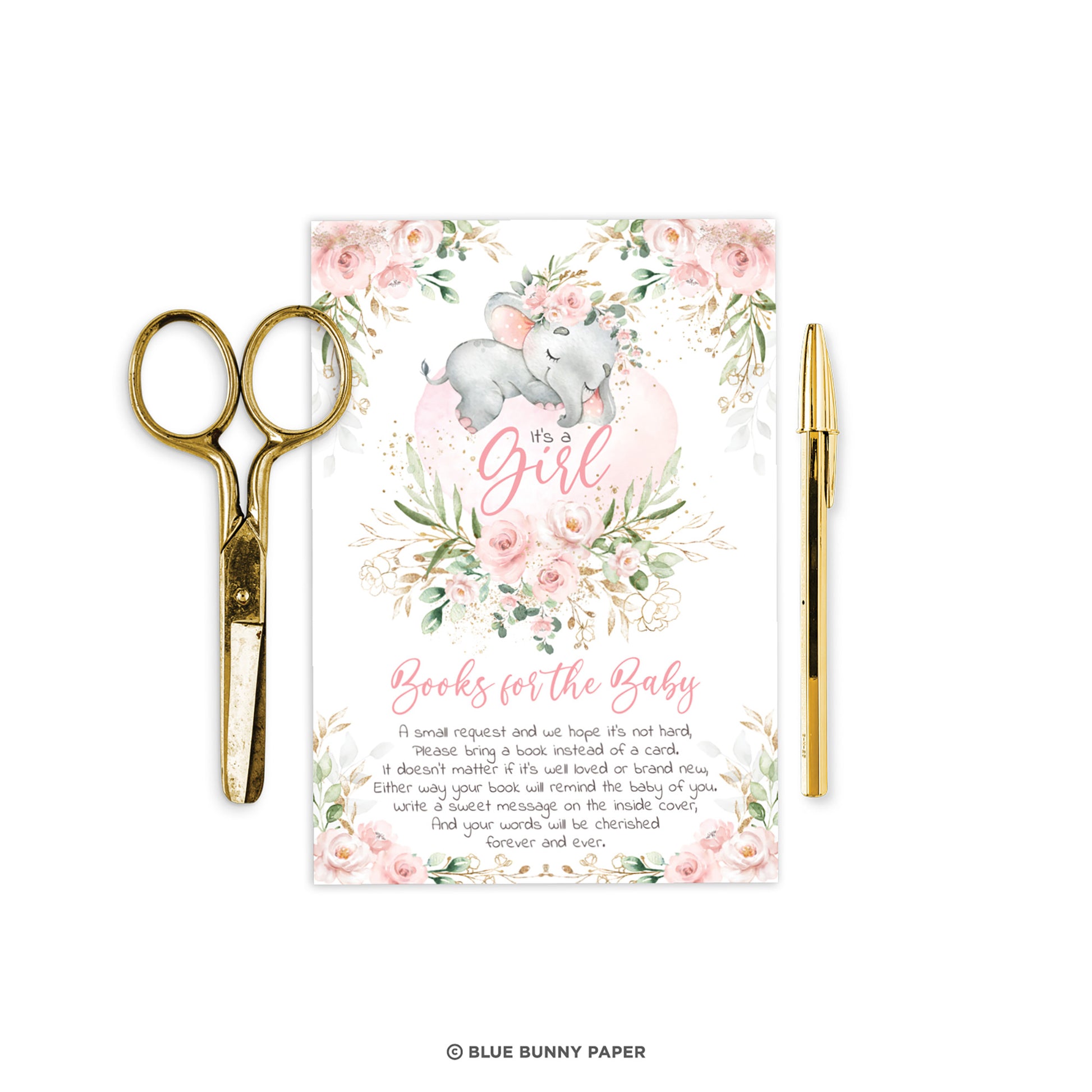 Girl Elephant Book for the Baby Card