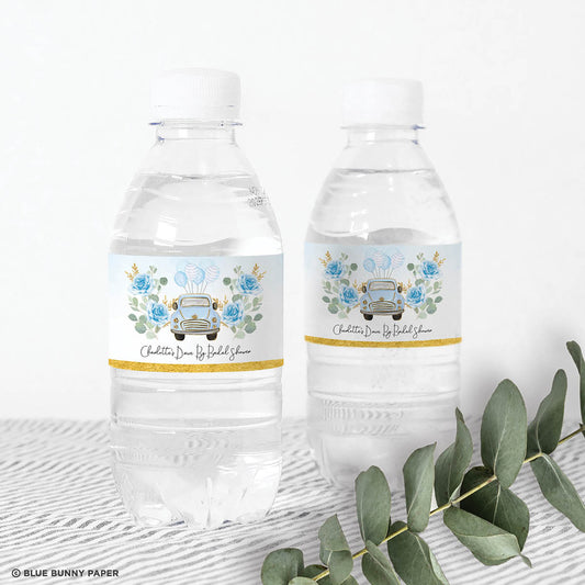 Blue Car Water Bottle Labels
