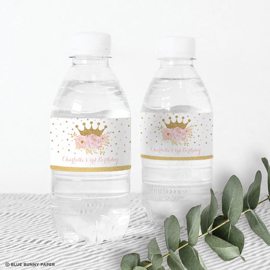 Princess Party Water Bottle Labels