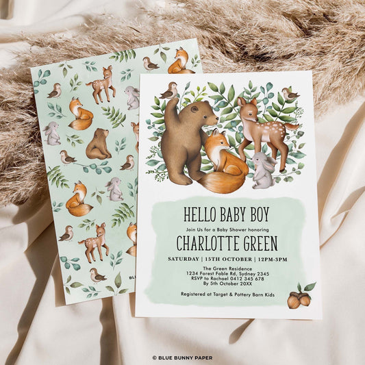 Woodland Animals Baby Shower Invitation