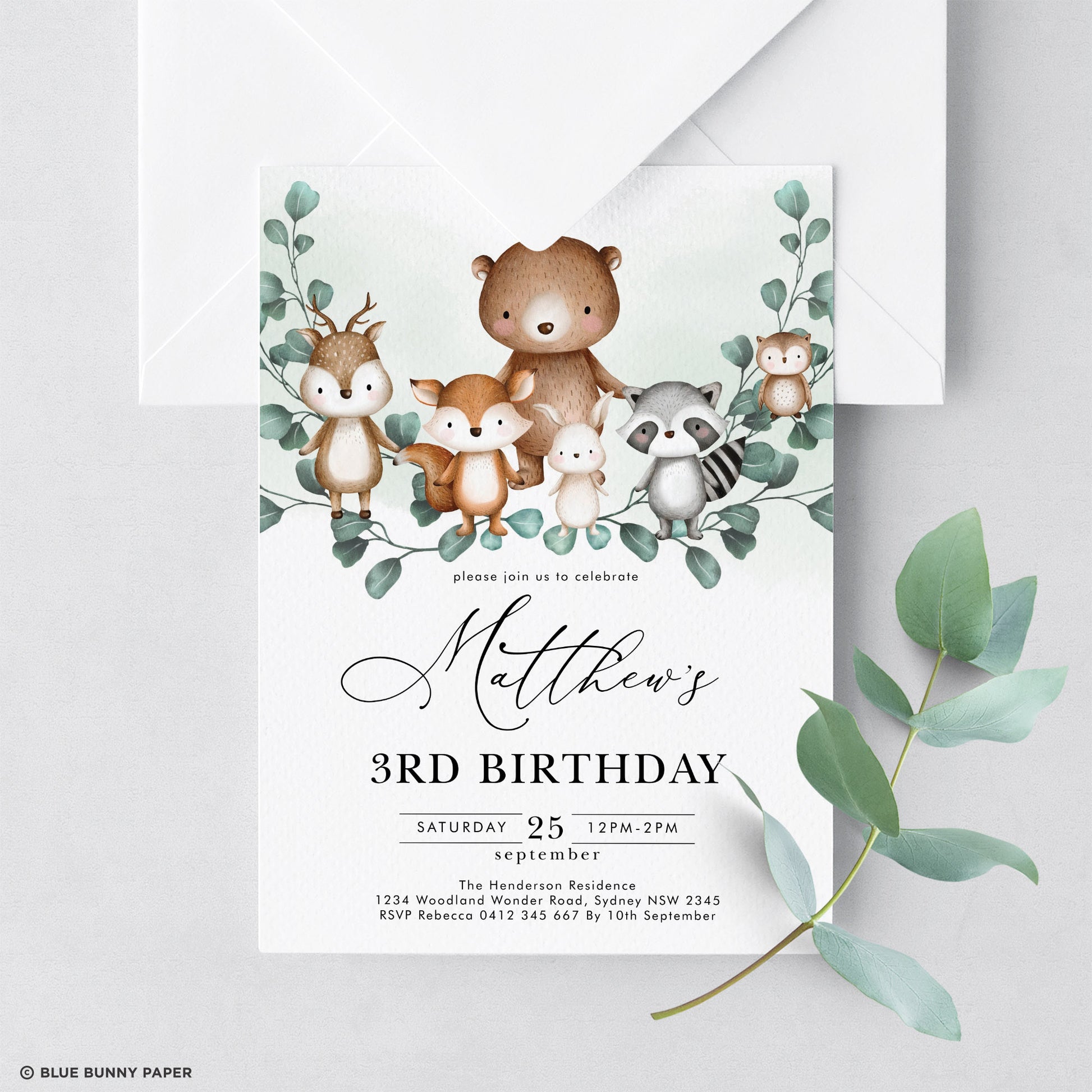 Woodland Animals Birthday Invitation