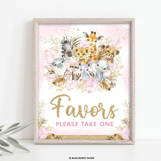 Printable Pink Safari Favors Party Sign