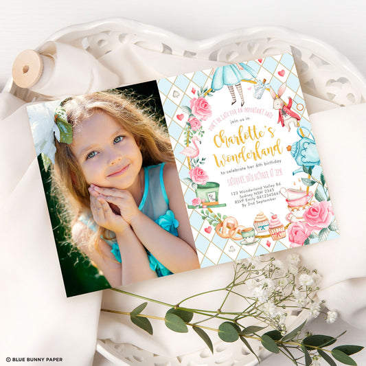 Alice in Wonderland Photo Birthday Invite