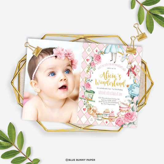 Alice in Wonderland Photo Birthday Invite