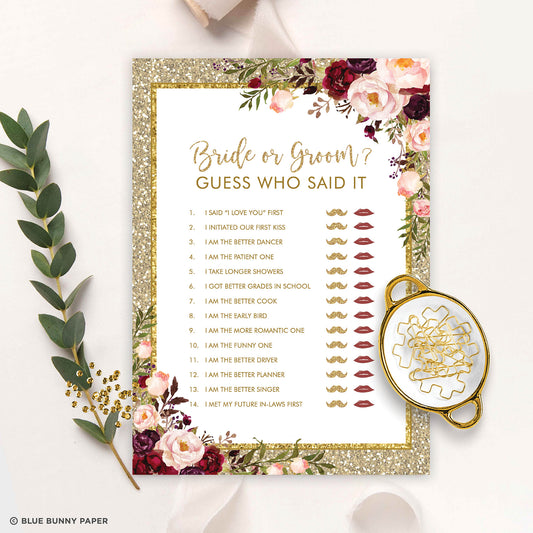 Bride or Groom Bridal Shower Game