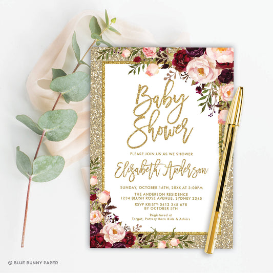 Gold Glitter Baby Shower Invitation