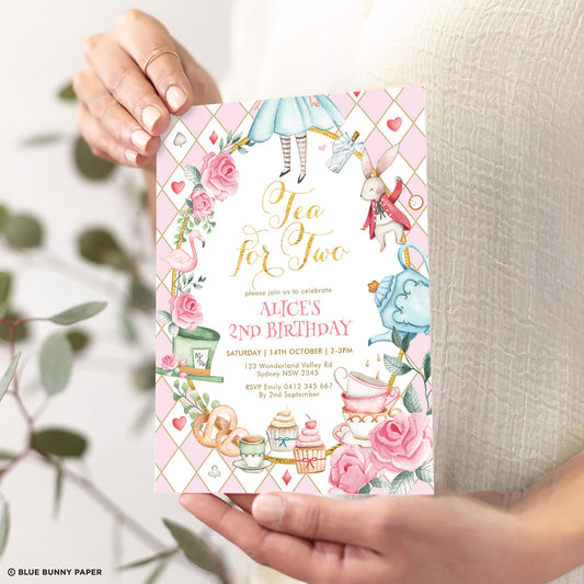 Alice in Wonderland Tea for Two Birthday Invitation