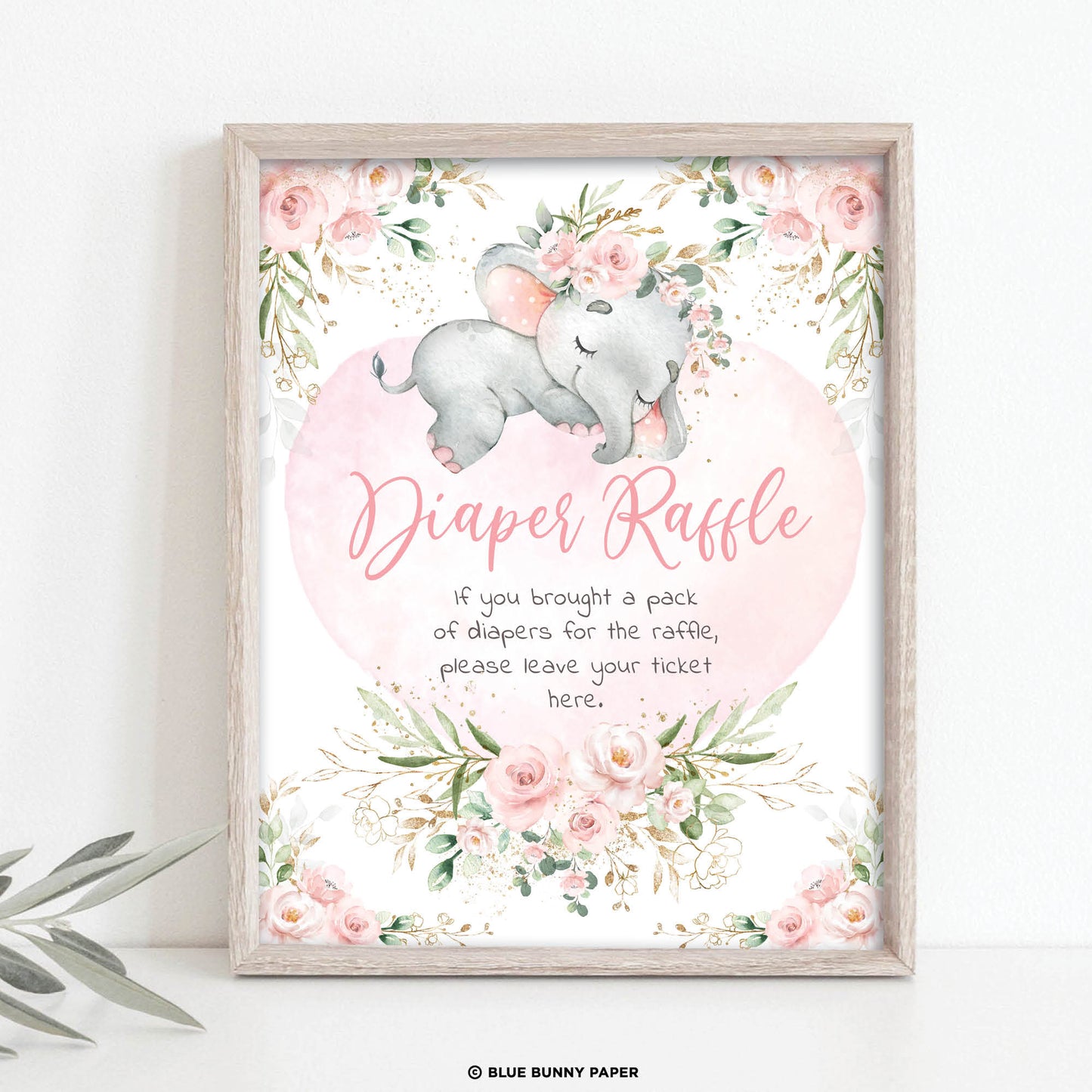 Girl Elephant Diaper Raffle Party Sign