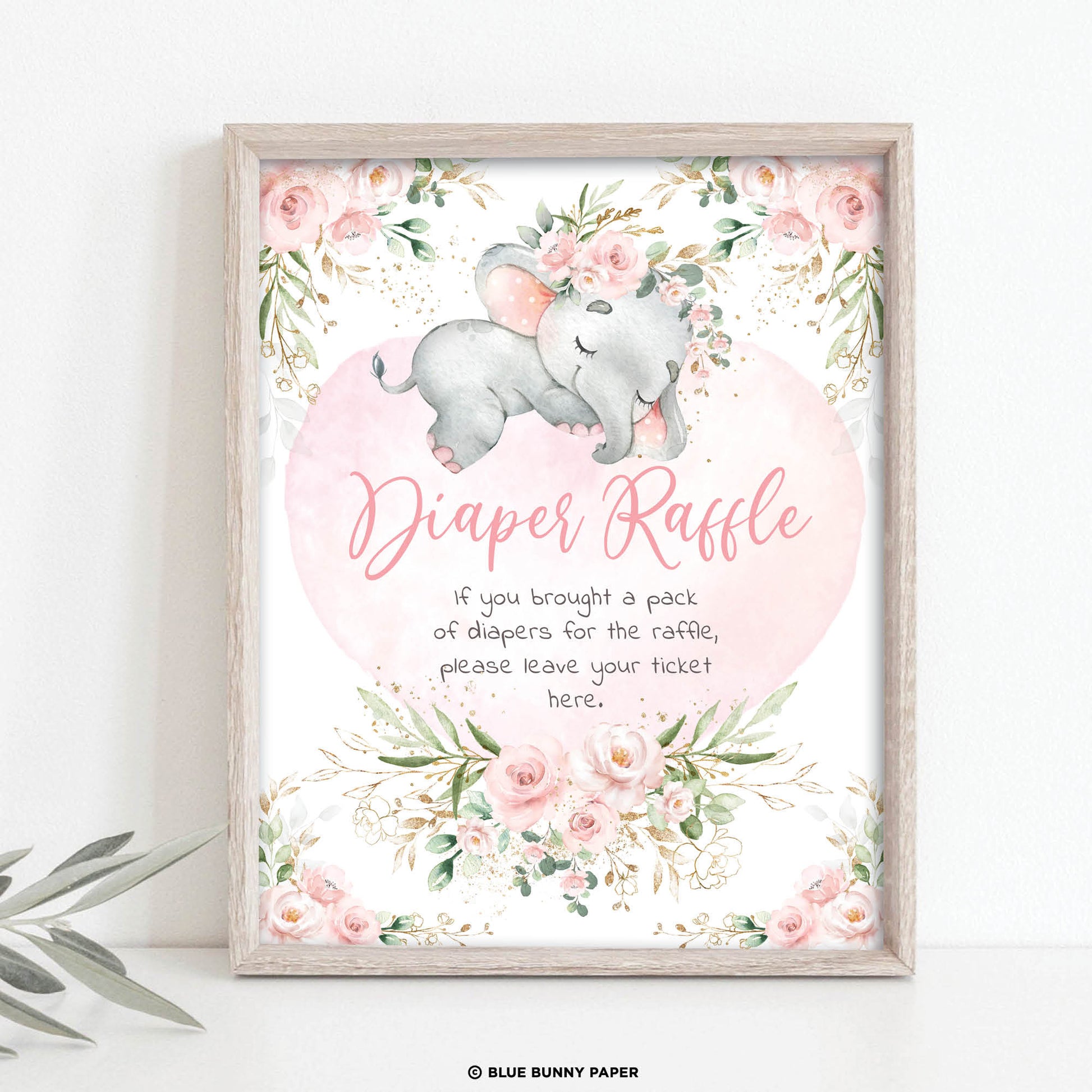 Girl Elephant Diaper Raffle Party Sign