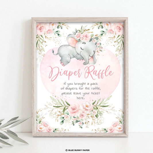 Girl Elephant Diaper Raffle Party Sign